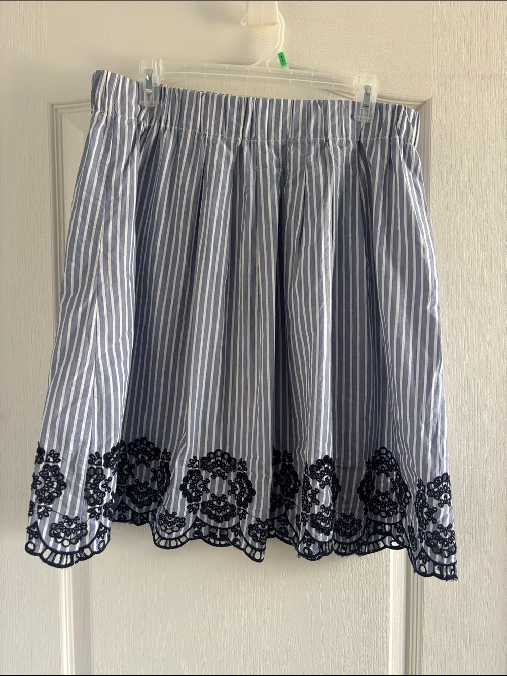 Striped Blue and White Skirt with Navy Embroidery